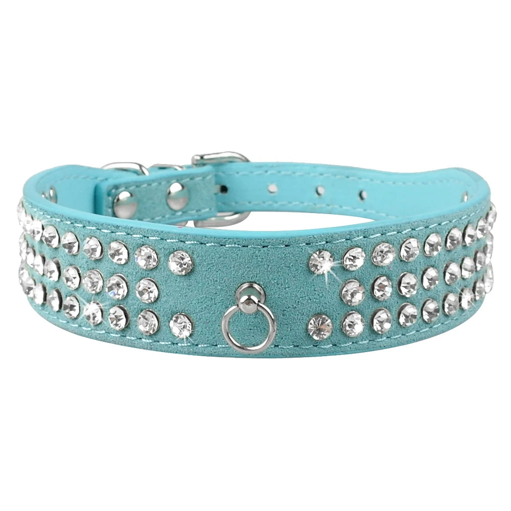 Bling Rhinestone Puppy & Cat Collar – Adjustable Suede Leather with Bowknot for Small & Medium Pets