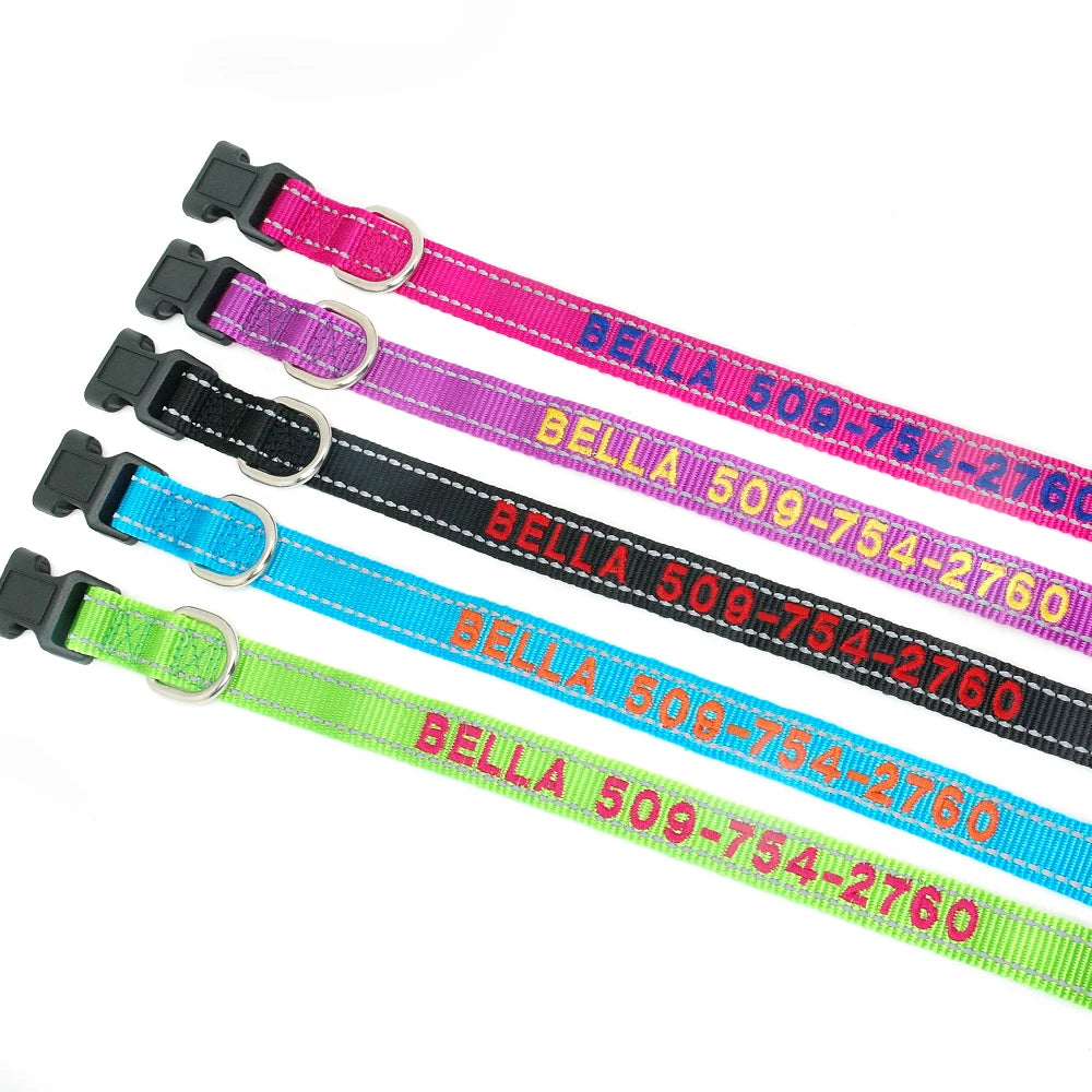 Personalized Embroidered Nylon Dog Collar – Reflective Custom Pet ID Tag with Name & Phone Number – Adjustable for Small, Medium, Large Dogs