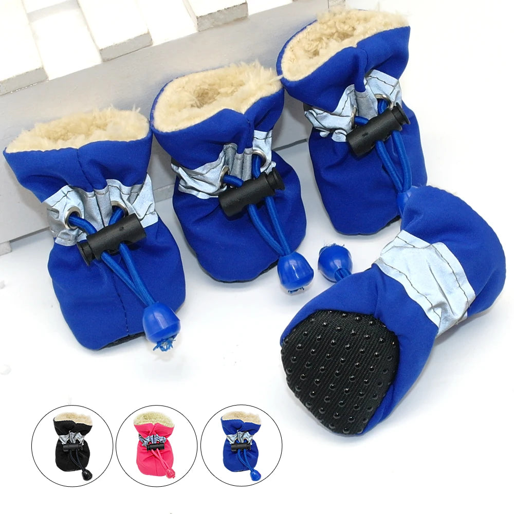4pcs Waterproof Winter Dog Boots – Anti-Slip Snow Shoes with Warm Lining for Small Dogs & Puppies