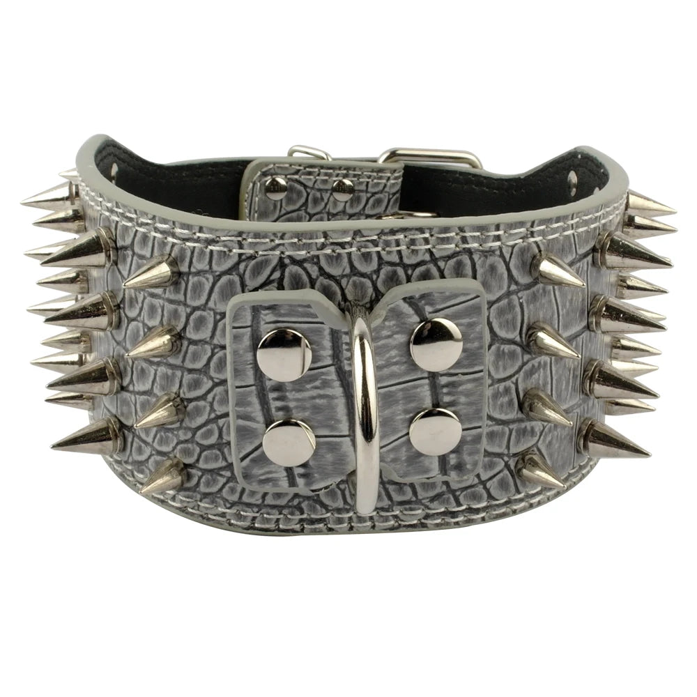 3" Wide Sharp Spiked Leather Dog Collar – Studded Heavy-Duty Collar for Medium & Large Dogs (Pitbull, Mastiff, German Shepherd)