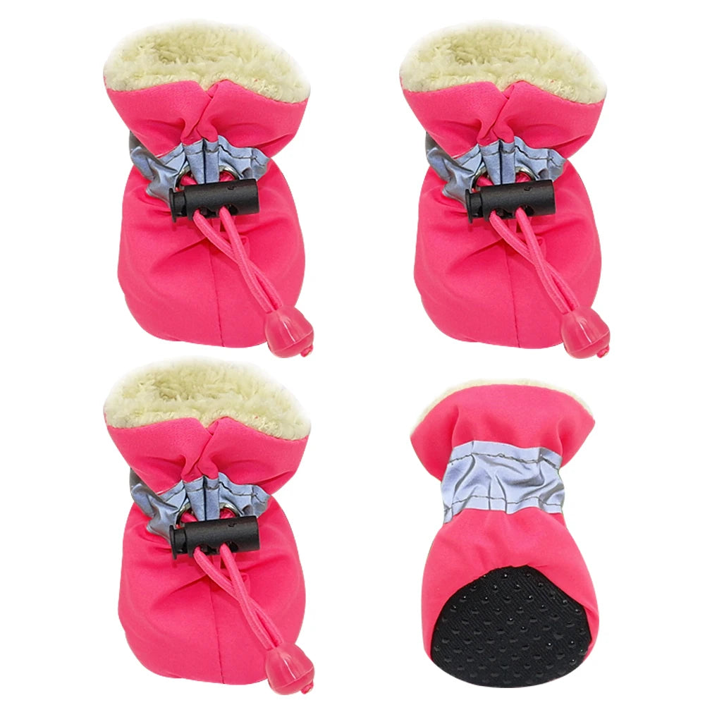 4pcs Waterproof Winter Dog Boots – Anti-Slip Snow Shoes with Warm Lining for Small Dogs & Puppies