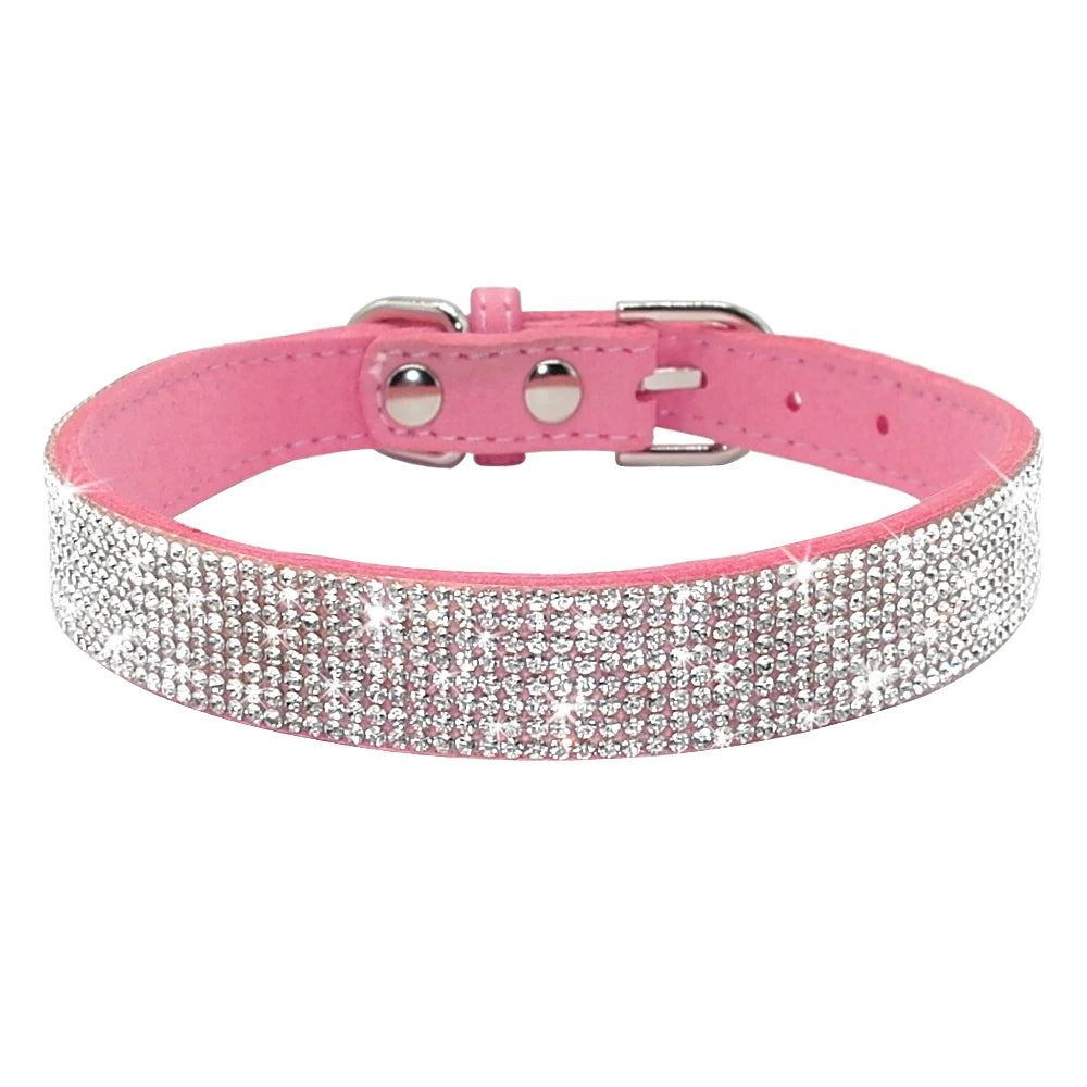 Bling Rhinestone Puppy & Cat Collar – Adjustable Suede Leather with Bowknot for Small & Medium Pets