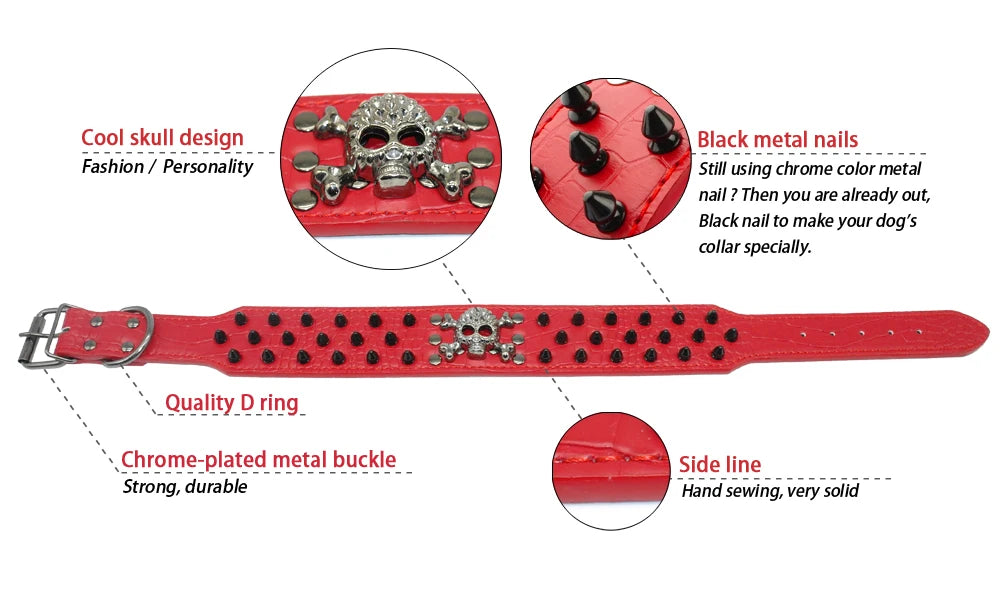 2" Wide Spiked Studded Leather Dog Collar with Skull & Bullet Rivets – For Medium & Large Dogs (S–XL)