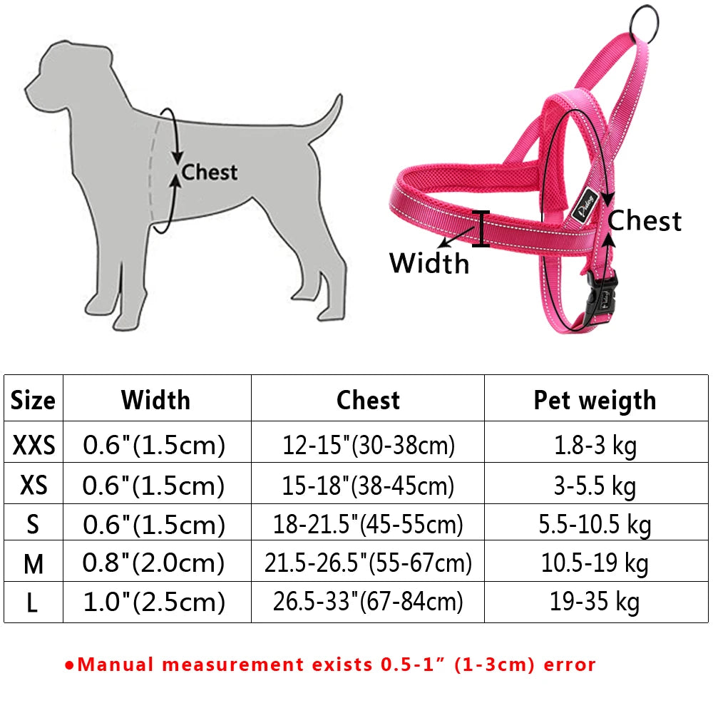 No Pull Reflective Dog Harness & Leash Set – Adjustable Nylon Padded Pet Vest for Small, Medium & Large Dogs (XXS–L)