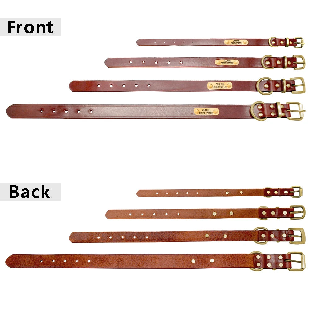 Personalized Leather Dog Collar – Custom Engraved ID Tag with Name & Phone Number for Small & Medium Dogs