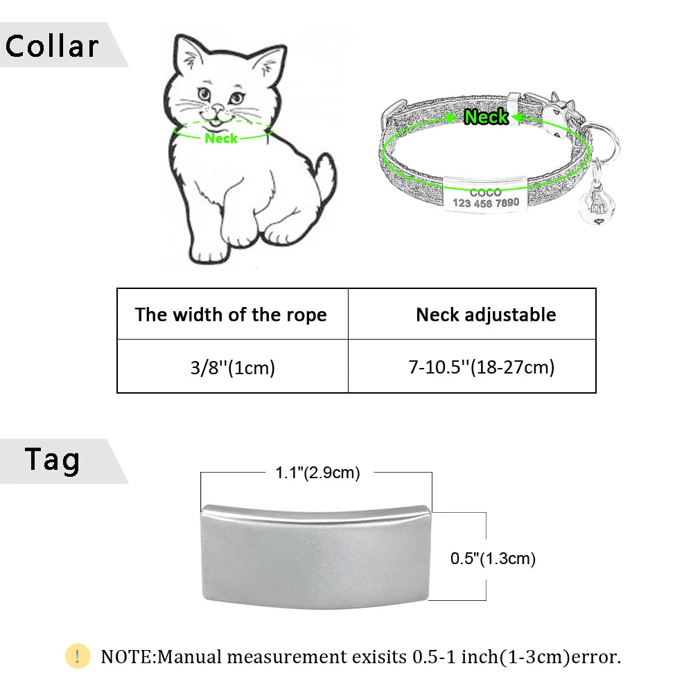 Personalized Bling Cat Collar – Custom Engraved Quick Release Collar with Bell for Cats & Small Dogs