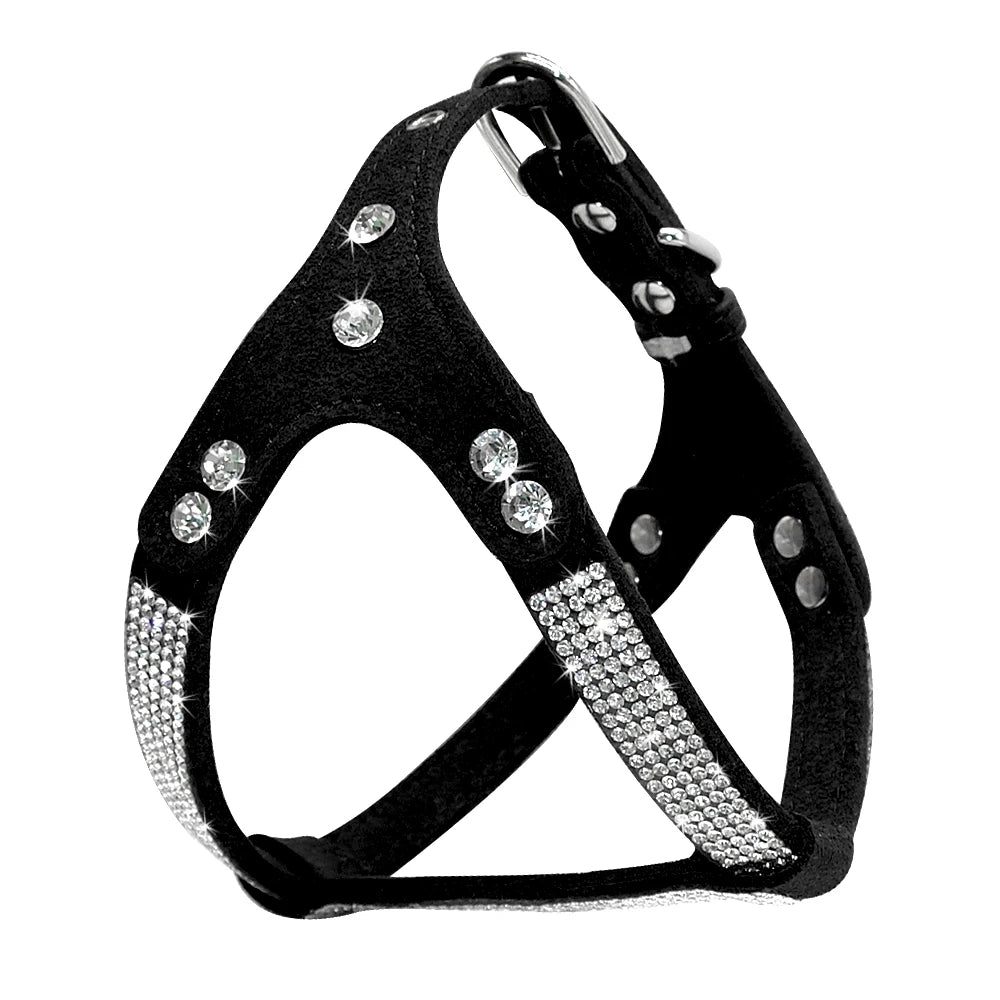 Soft Suede Leather Puppy Dog Harness Rhinestone Pet Cat Vest Mascotas Cachorro Harnesses For Small Medium Dogs Chihuahua Pink