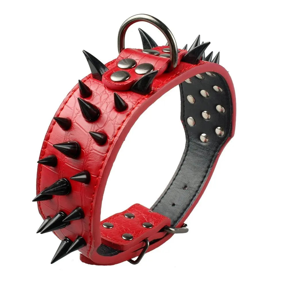 🐾 2" Wide Heavy-Duty Spiked Leather Dog Collar – For Medium & Large Breeds
