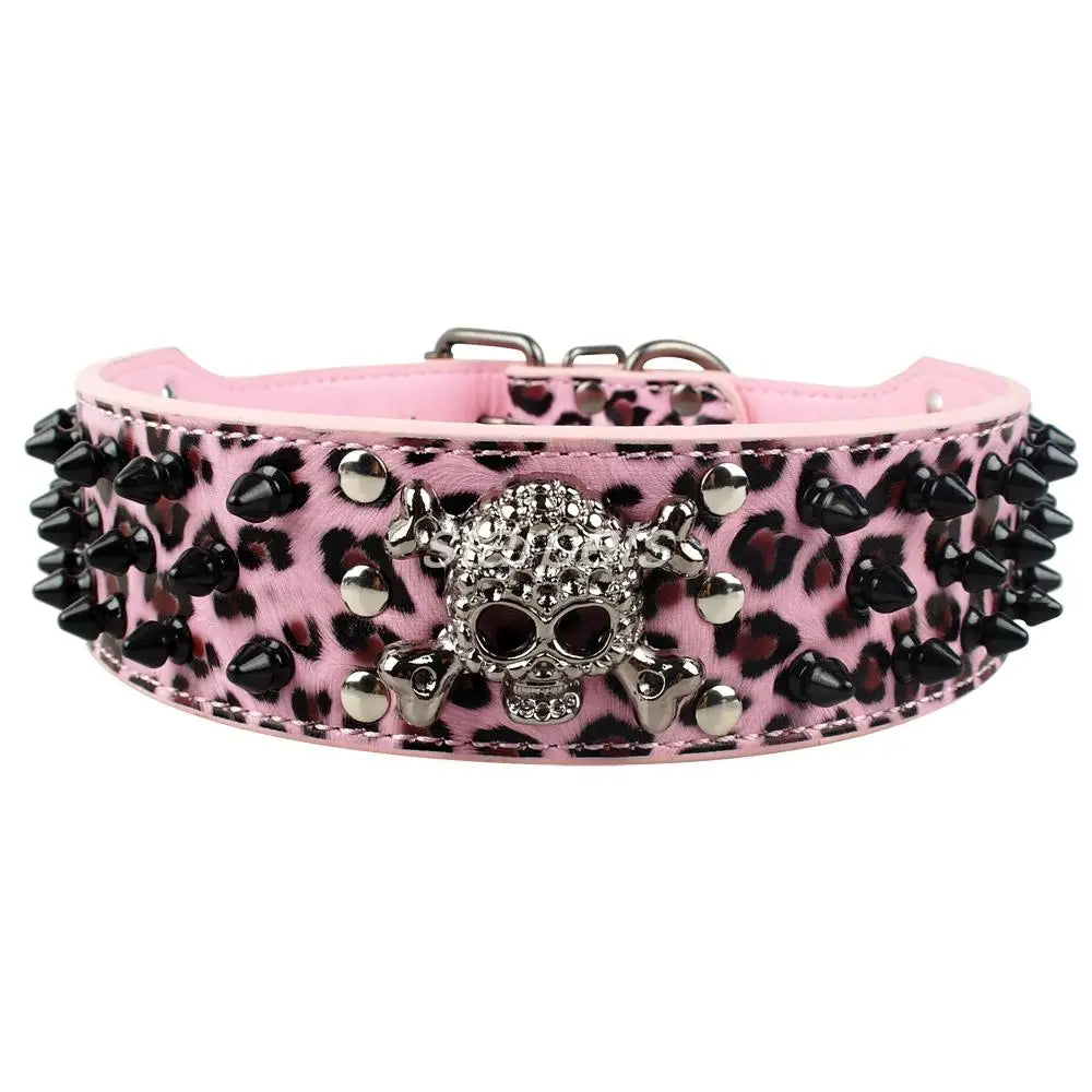 2" Wide Spiked Studded Leather Dog Collar with Skull & Bullet Rivets – For Medium & Large Dogs (S–XL)