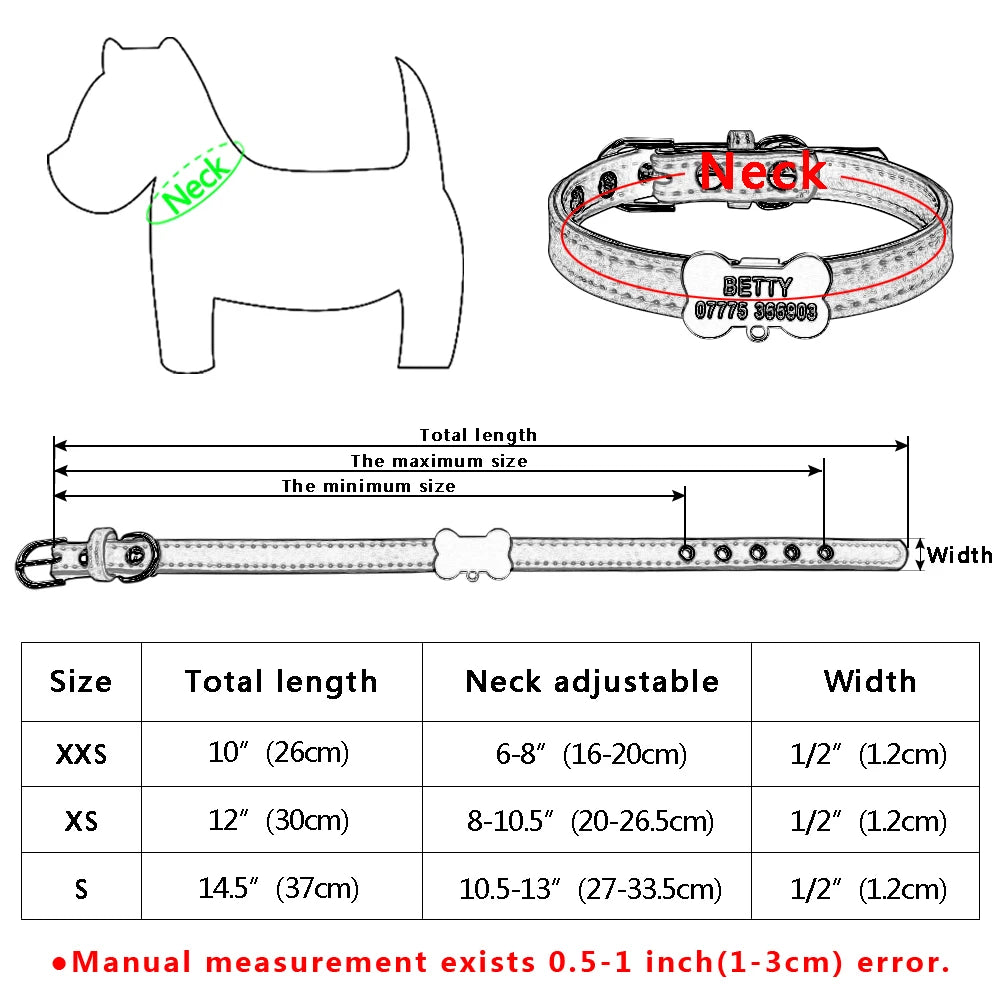 Personalized Dog Collars Custom Chihuahua Puppy Cat Collar Bone ID Tag Engraved with Free Bell – XS S