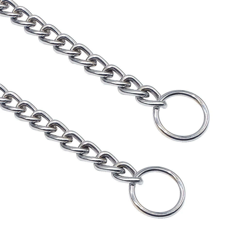 Large Silver Dog Chain Collar – Personalized Training Choker with Free Engraved Nameplate