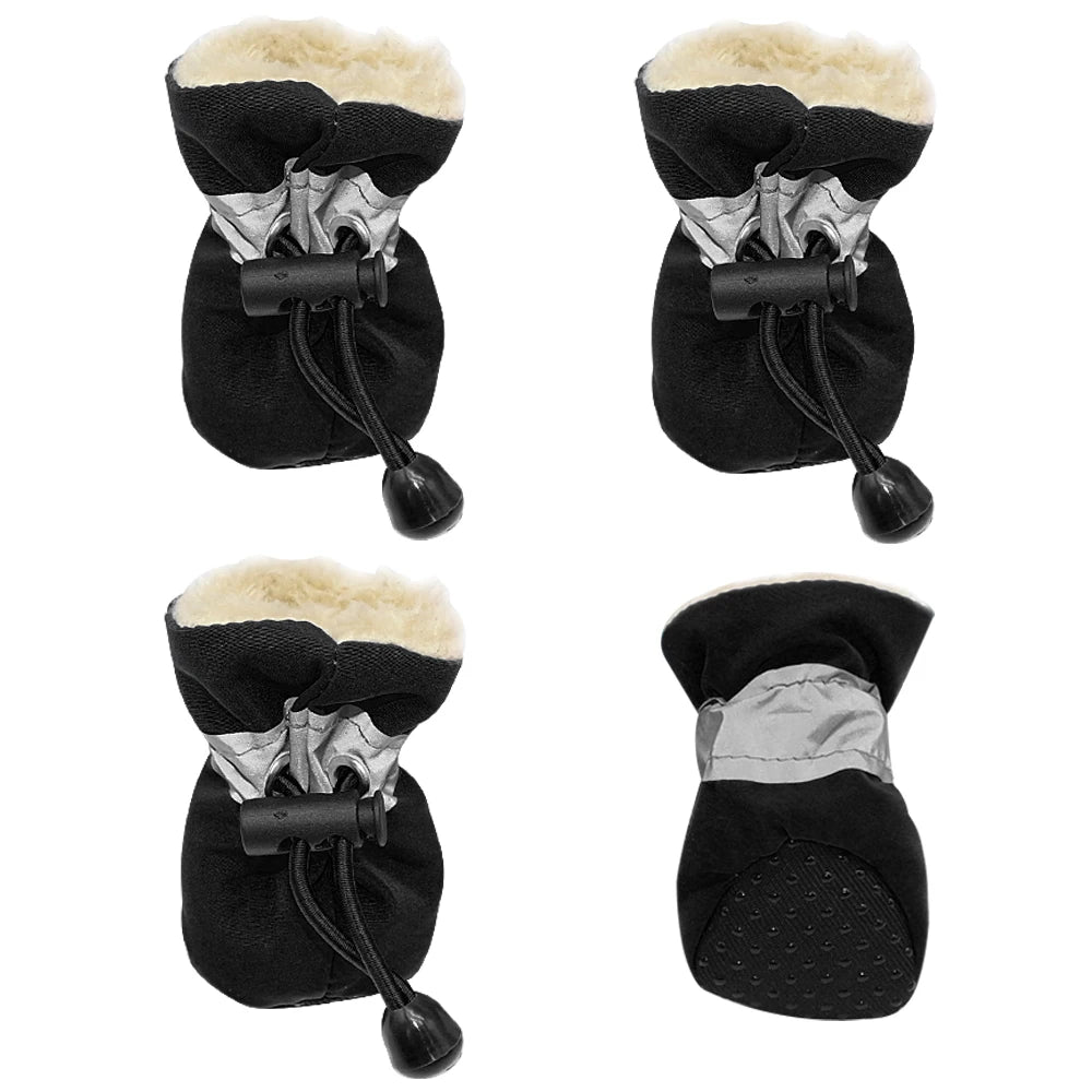 4pcs Waterproof Winter Dog Boots – Anti-Slip Snow Shoes with Warm Lining for Small Dogs & Puppies