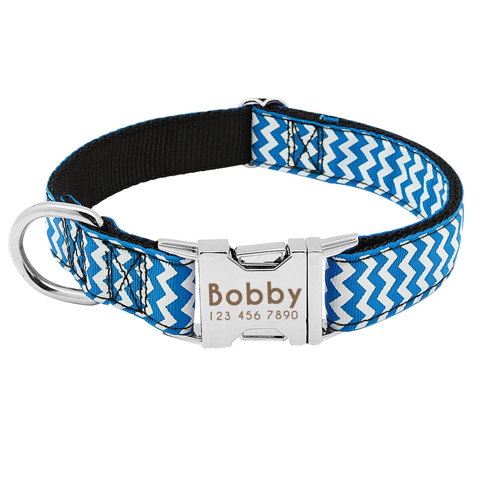 Personalized Nylon Dog Collar – Custom Engraved ID Tag Nameplate for Medium & Large Dogs