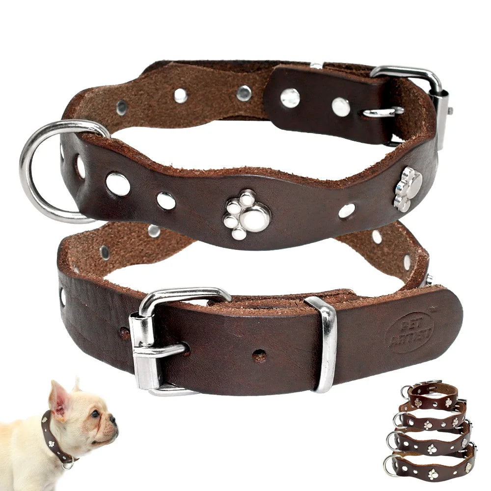 Soft Genuine Leather Pet Dog Collar – Adjustable for Small & Medium Dogs
