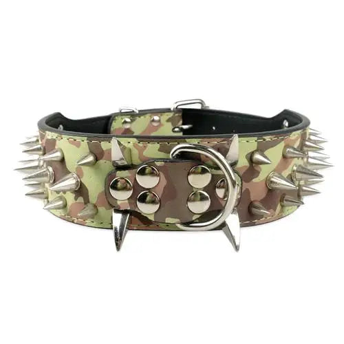 🐾 2" Wide Heavy-Duty Spiked Leather Dog Collar – For Medium & Large Breeds