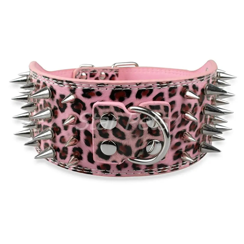 3" Wide Sharp Spiked Leather Dog Collar – Studded Heavy-Duty Collar for Medium & Large Dogs (Pitbull, Mastiff, German Shepherd)
