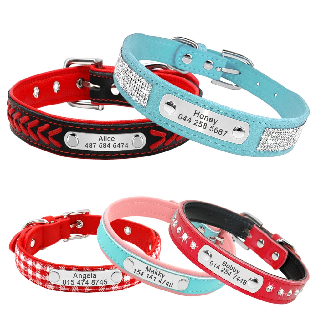 Bling Puppy Dog Cat Collar Personalized Engraved Pet Dog ID Tag Collars For Small Cats Dogs Custom Chihuahua Rhinestone Collars