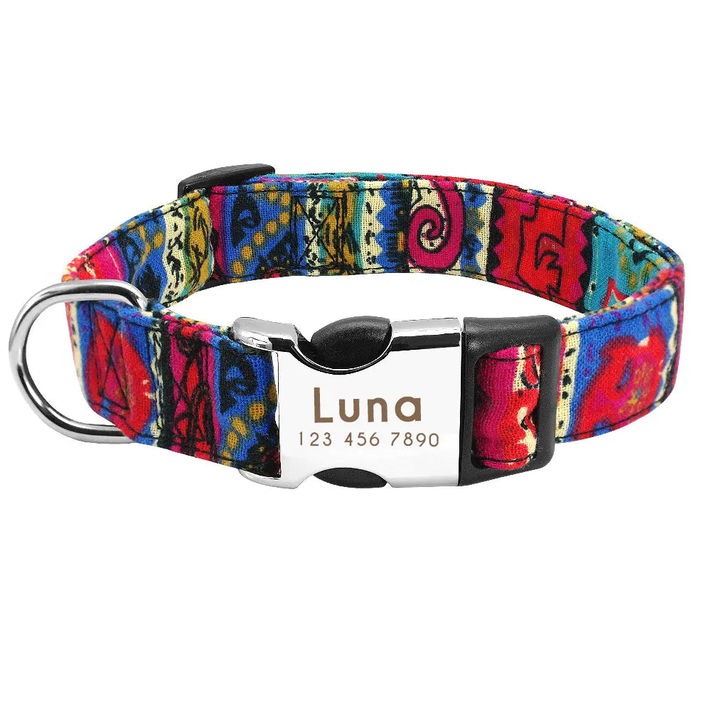 Custom Dog Collar – Personalized Nylon Pet ID Collar with Engraved Nameplate | Adjustable for Small & Large Dogs