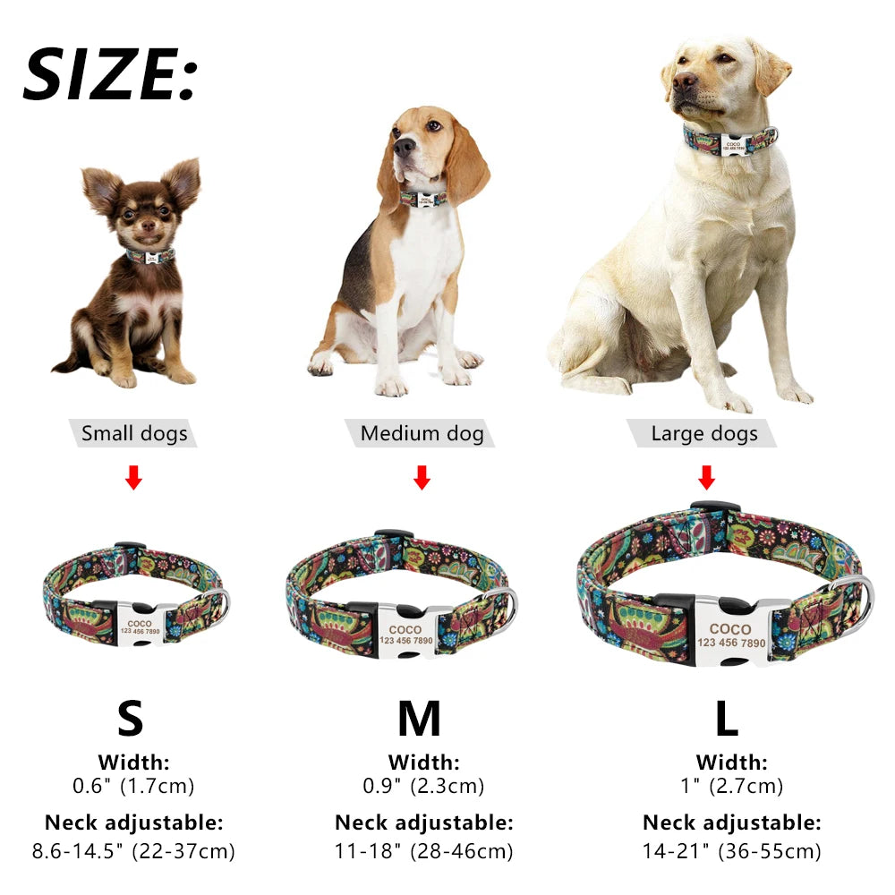 Custom Dog Collar – Personalized Nylon Pet ID Collar with Engraved Nameplate | Adjustable for Small & Large Dogs