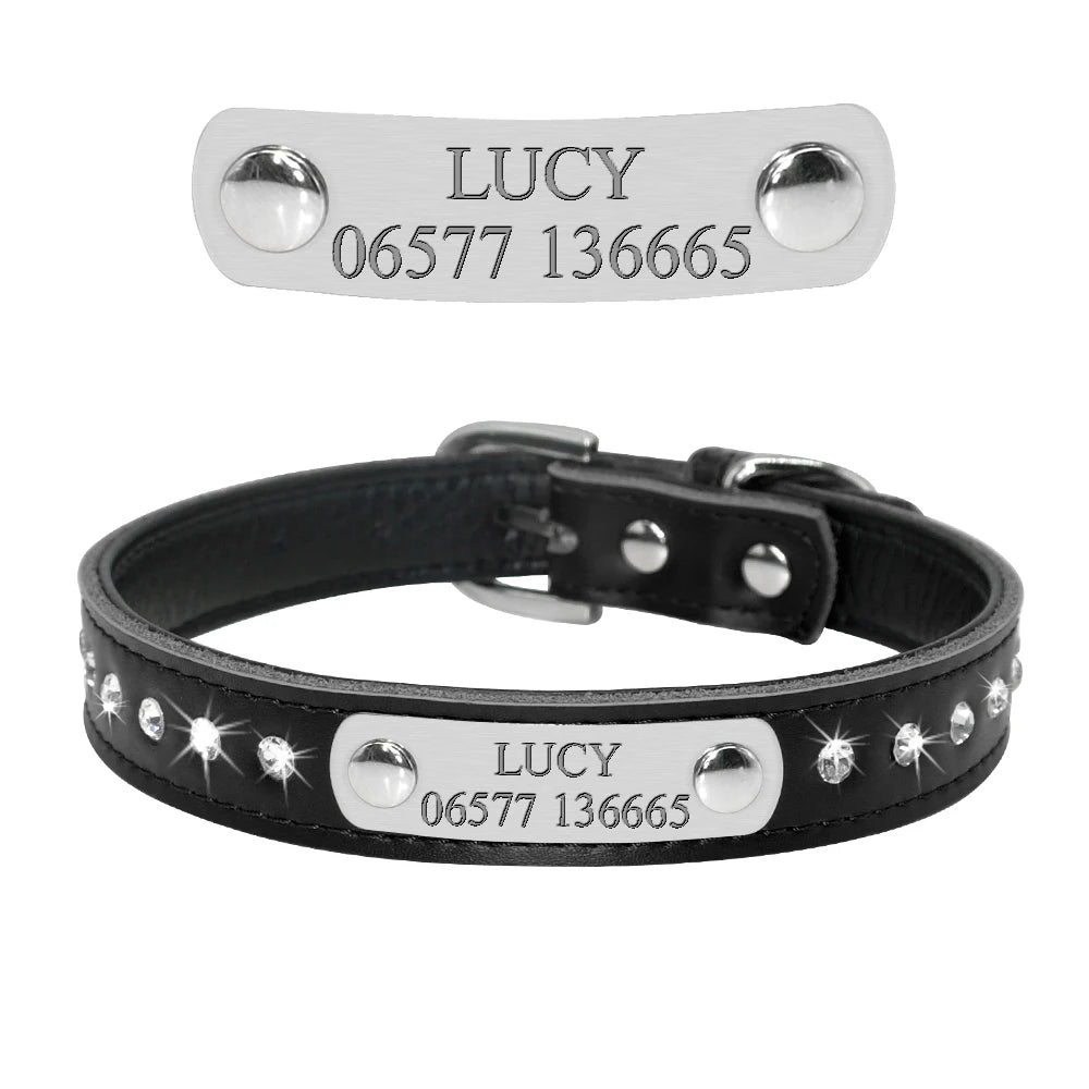 Bling Puppy Dog Cat Collar Personalized Engraved Pet Dog ID Tag Collars For Small Cats Dogs Custom Chihuahua Rhinestone Collars