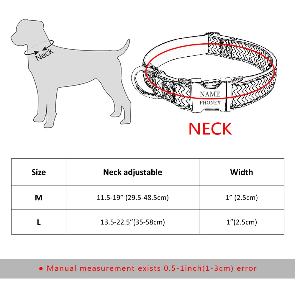 Personalized Nylon Dog Collar – Custom Engraved ID Tag Nameplate for Medium & Large Dogs