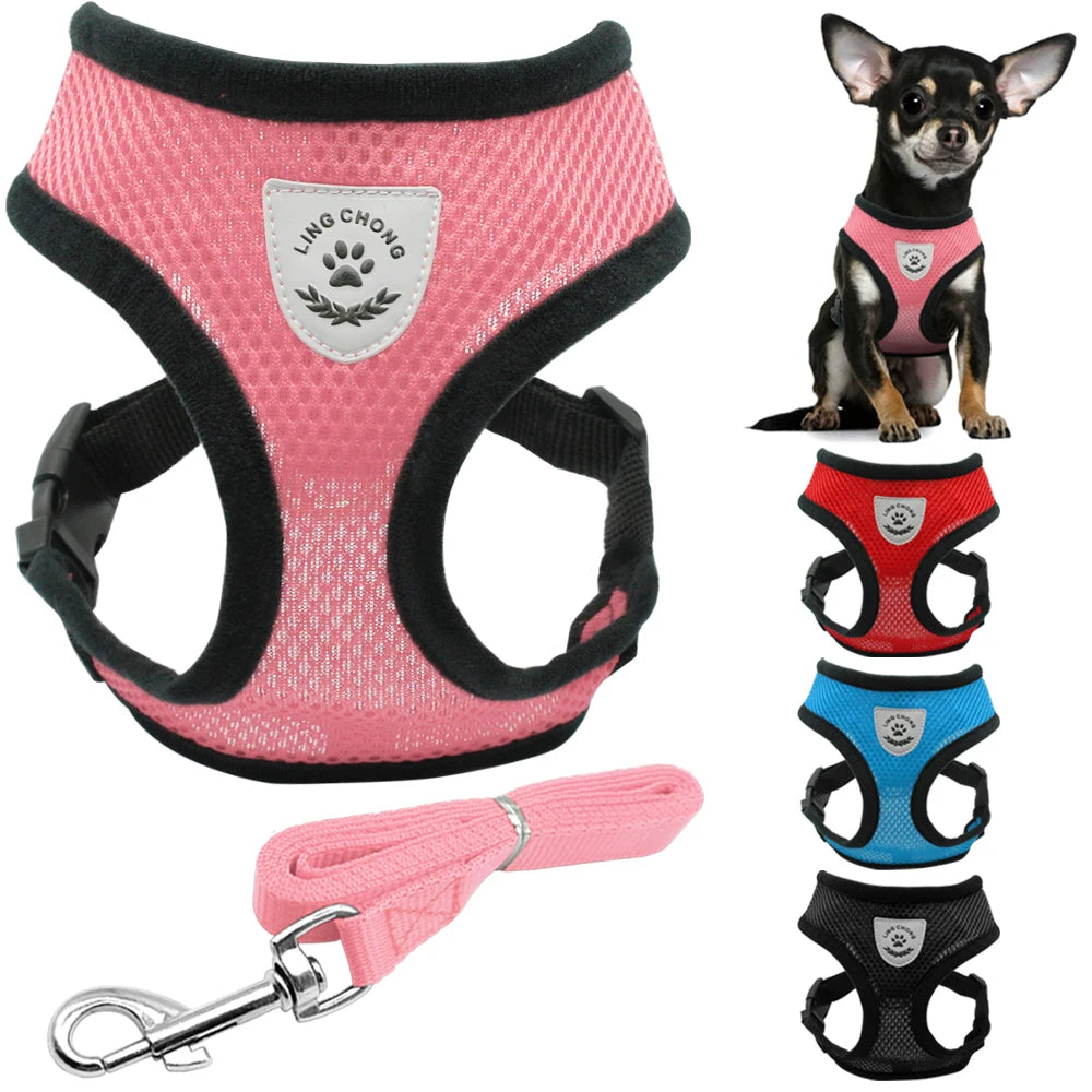 Soft Breathable Air Nylon Mesh Puppy Dog Harness and Leash Set – Adjustable Pet Vest for Small Dogs & Cats