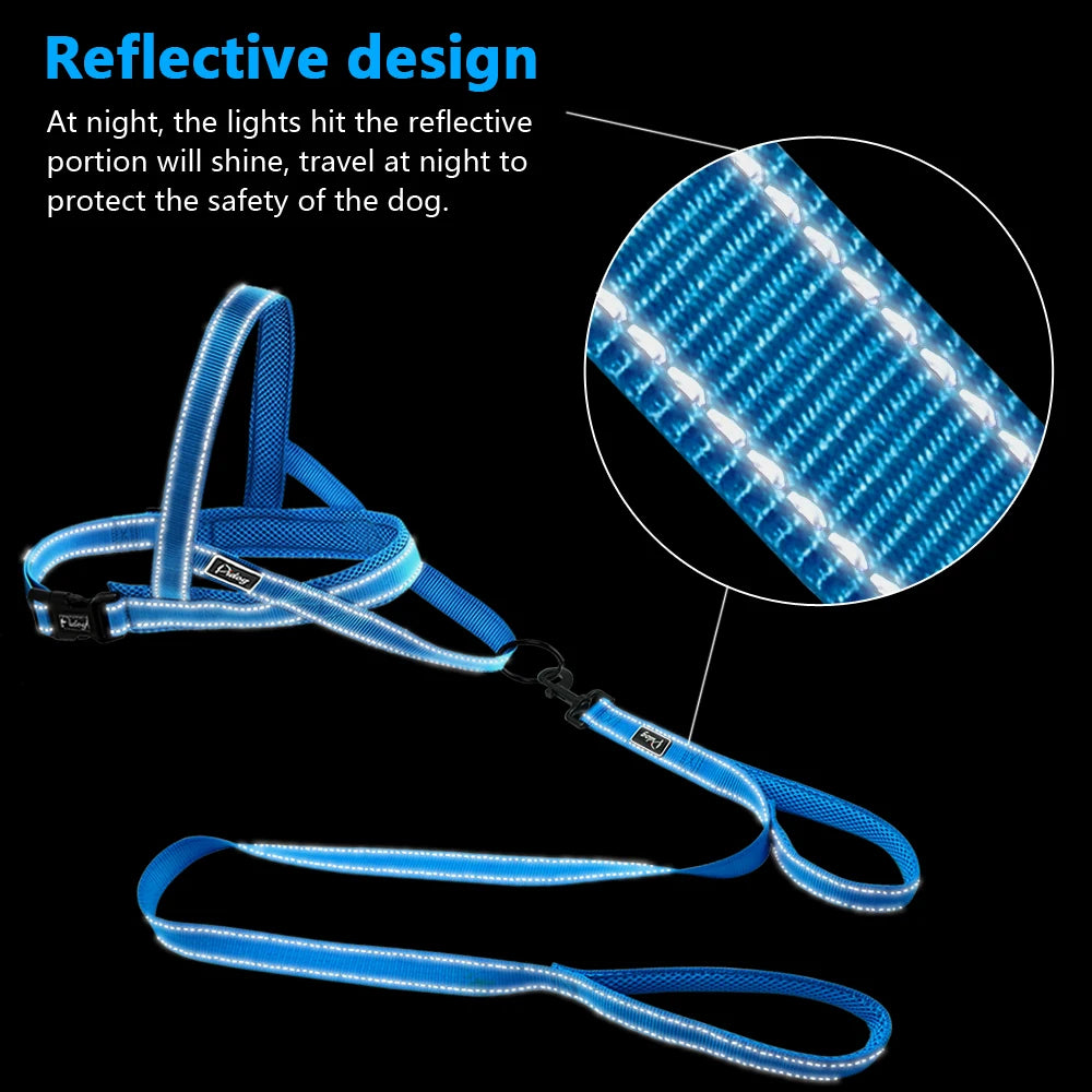 No Pull Reflective Dog Harness & Leash Set – Adjustable Nylon Padded Pet Vest for Small, Medium & Large Dogs (XXS–L)