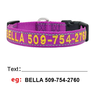 Personalized Embroidered Nylon Dog Collar – Reflective Custom Pet ID Tag with Name & Phone Number – Adjustable for Small, Medium, Large Dogs