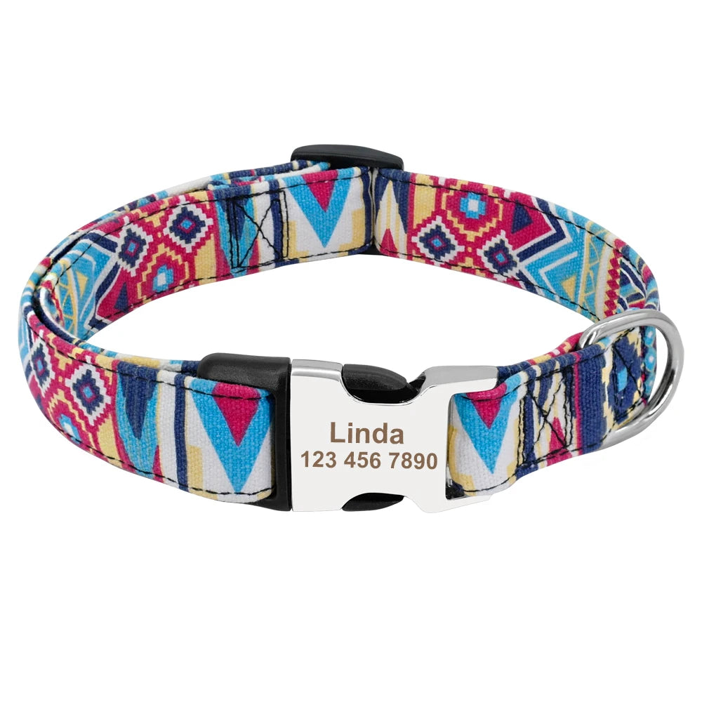 Custom Dog Collar – Personalized Nylon Pet ID Collar with Engraved Nameplate | Adjustable for Small & Large Dogs