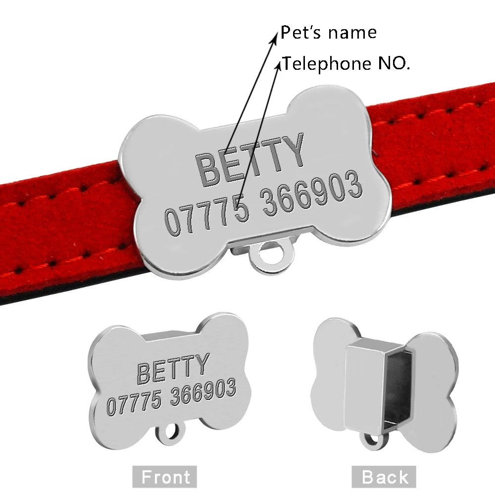 Personalized Dog Collars Custom Chihuahua Puppy Cat Collar Bone ID Tag Engraved with Free Bell – XS S