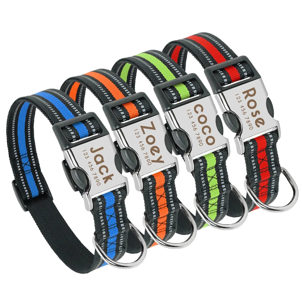Personalized Reflective Dog Collar – Custom Nylon ID Tag Collar for Medium & Large Dogs