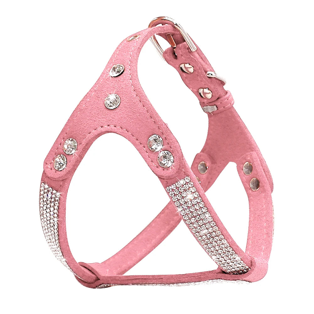 Soft Suede Leather Puppy Dog Harness Rhinestone Pet Cat Vest Mascotas Cachorro Harnesses For Small Medium Dogs Chihuahua Pink