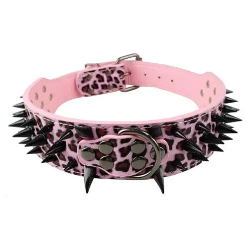 🐾 2" Wide Heavy-Duty Spiked Leather Dog Collar – For Medium & Large Breeds