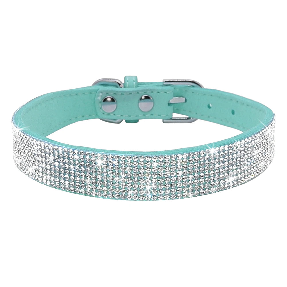 Bling Rhinestone Puppy & Cat Collar – Adjustable Suede Leather with Bowknot for Small & Medium Pets