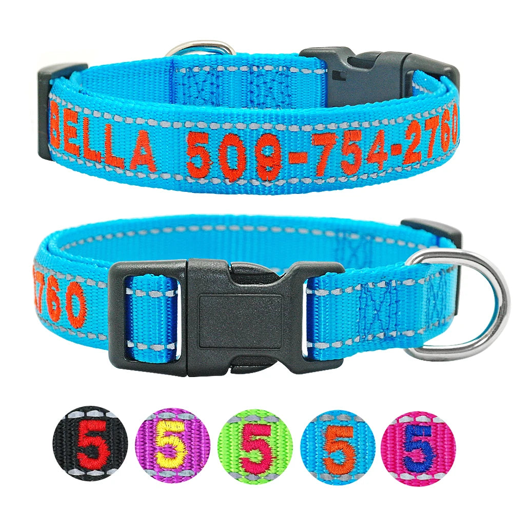 Personalized Embroidered Nylon Dog Collar – Reflective Custom Pet ID Tag with Name & Phone Number – Adjustable for Small, Medium, Large Dogs