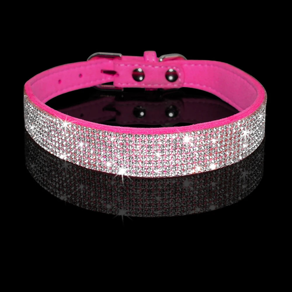 Adjustable Suede Leather Puppy Dog Collar & Leash Set – Rhinestone Bling for Small & Medium Pets (XS–M)