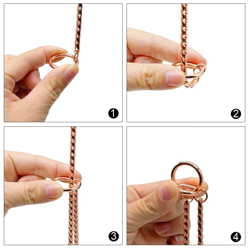 High Quality Dog Choker Snake Chain Dog Training Collar Heavy Metal Pet Slip Choke Collars Golden For Medium Large Dogs Pitbull