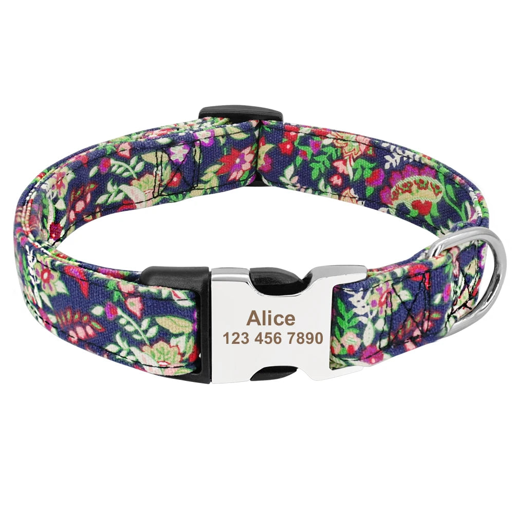 Custom Dog Collar – Personalized Nylon Pet ID Collar with Engraved Nameplate | Adjustable for Small & Large Dogs