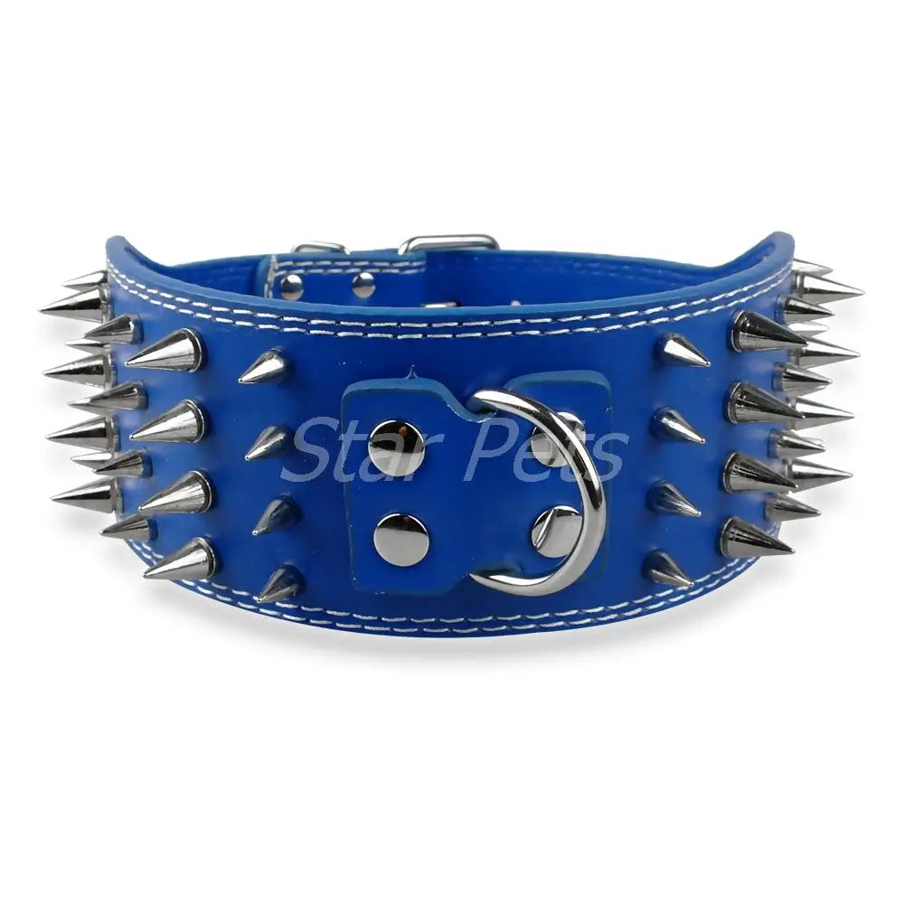 3" Wide Sharp Spiked Leather Dog Collar – Studded Heavy-Duty Collar for Medium & Large Dogs (Pitbull, Mastiff, German Shepherd)