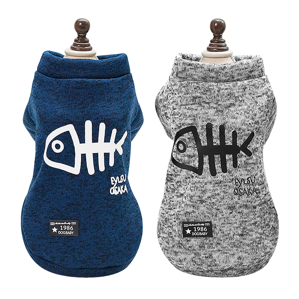 Winter Dog Hoodie Coat – Warm Polyester Pet Jacket for Small Dogs & Cats (XS–XL, Blue/Grey)