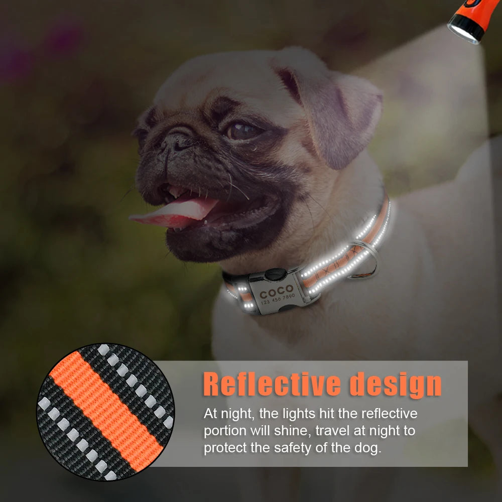 Personalized Reflective Dog Collar – Custom Nylon ID Tag Collar for Medium & Large Dogs