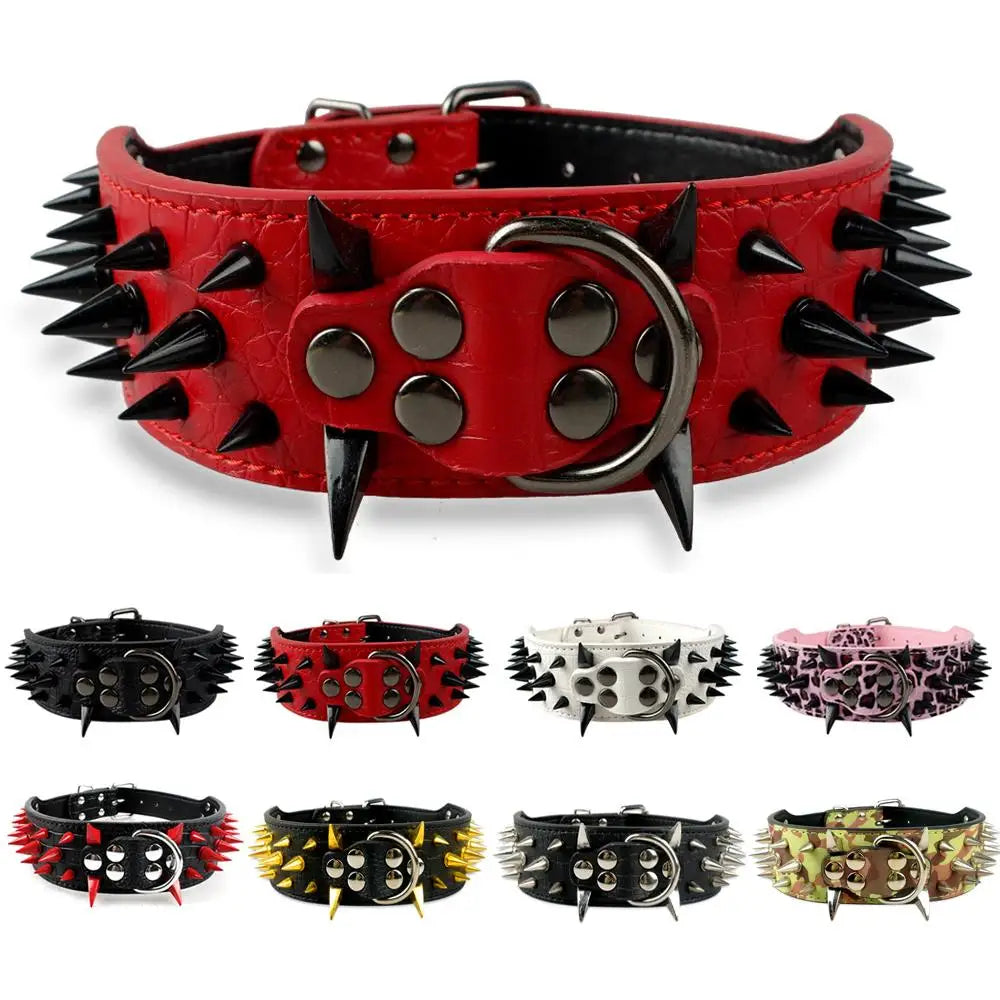 🐾 2" Wide Heavy-Duty Spiked Leather Dog Collar – For Medium & Large Breeds