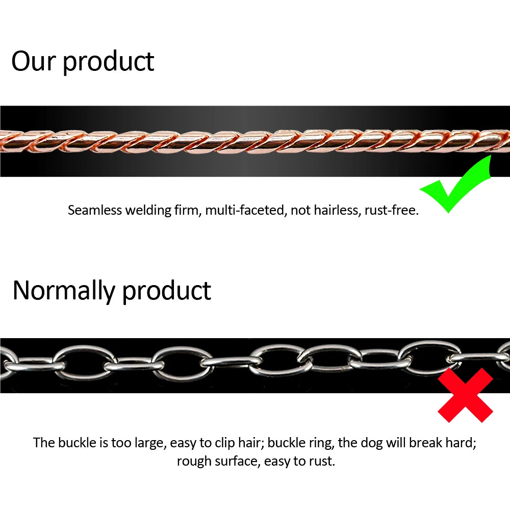 High Quality Dog Choker Snake Chain Dog Training Collar Heavy Metal Pet Slip Choke Collars Golden For Medium Large Dogs Pitbull