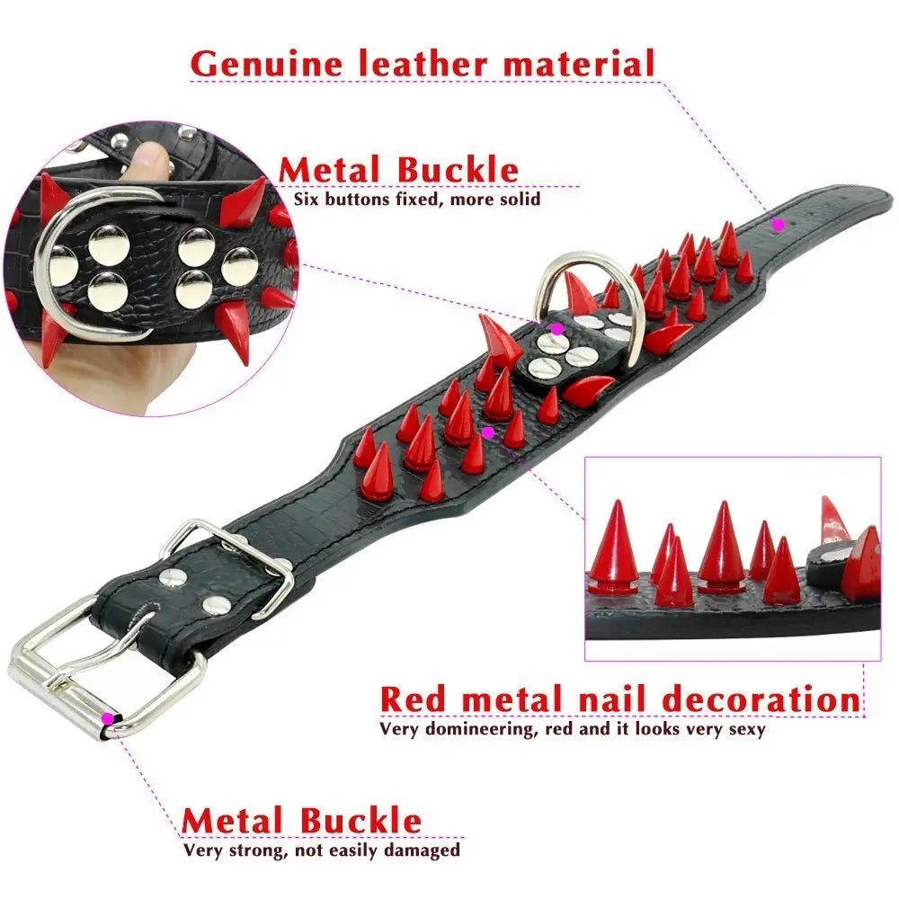 🐾 2" Wide Heavy-Duty Spiked Leather Dog Collar – For Medium & Large Breeds