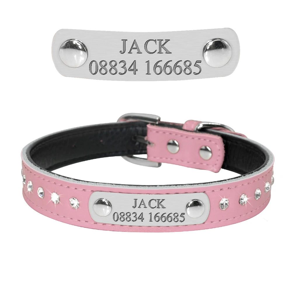 Bling Puppy Dog Cat Collar Personalized Engraved Pet Dog ID Tag Collars For Small Cats Dogs Custom Chihuahua Rhinestone Collars