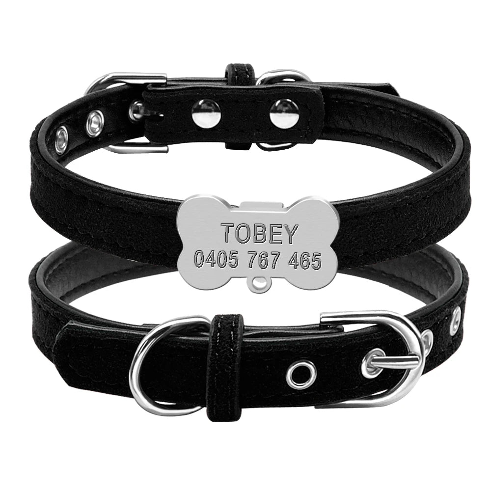 Personalized Dog Collars Custom Chihuahua Puppy Cat Collar Bone ID Tag Engraved with Free Bell – XS S