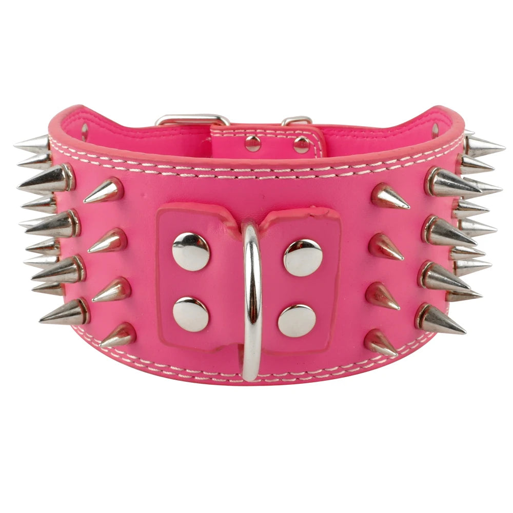 3" Wide Sharp Spiked Leather Dog Collar – Studded Heavy-Duty Collar for Medium & Large Dogs (Pitbull, Mastiff, German Shepherd)