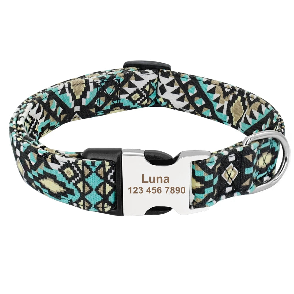 Custom Dog Collar – Personalized Nylon Pet ID Collar with Engraved Nameplate | Adjustable for Small & Large Dogs