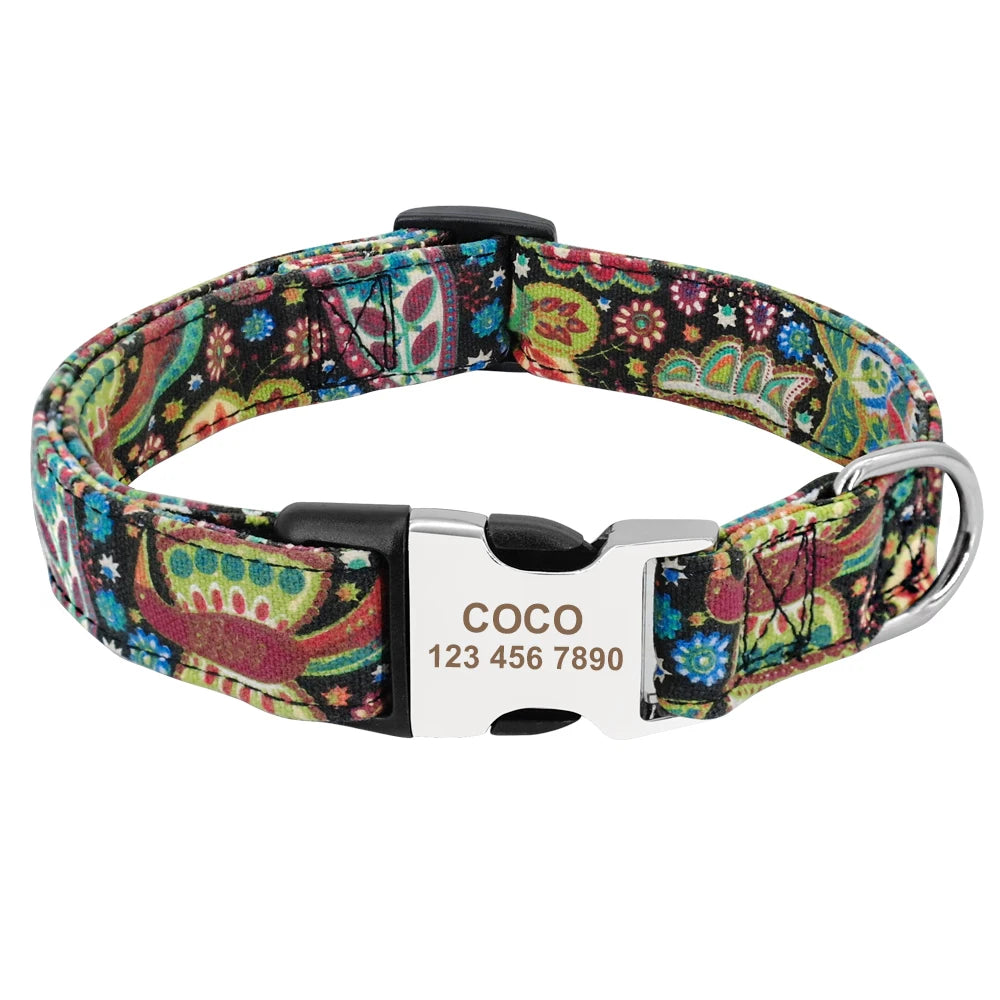 Custom Dog Collar – Personalized Nylon Pet ID Collar with Engraved Nameplate | Adjustable for Small & Large Dogs