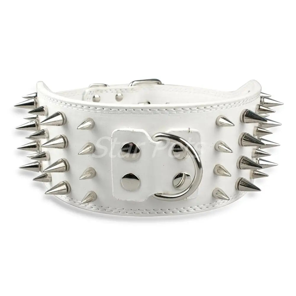 3" Wide Sharp Spiked Leather Dog Collar – Studded Heavy-Duty Collar for Medium & Large Dogs (Pitbull, Mastiff, German Shepherd)